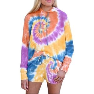 Daydreamer Rainbow Spiral Tie Dye Crop Sweatshirt Hoodie Size Medium